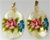 Oval Mother of Pearl Scrimshaw Pendants with Gold Bail Pink and Blue Flower