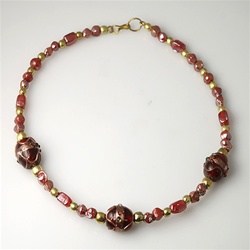 Red/Amber Glass Indian Bead Choker with Brass Accents.  A bargain at $5.00  CHB102