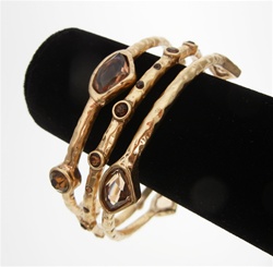Chico's Bangle Bracelet Trio with Smoked Topaz Stone Accents in Matted Gold
