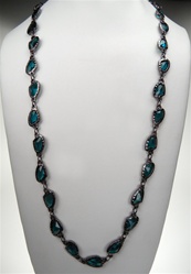 Chico's Stone and Metal Fashion Necklace, 36" with extender, Dark Aqua/GunMetal