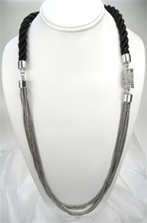 Genuine Chico's Satin and Rhinestone Necklace, Silver Plated, 37" with extender