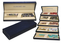 Cloisonne Pen Gift Set Genuine cloisonne pen and letter opener set with blue velvet gift box. Comes in six colors, white, black, mauve, navy, red & turquoise.