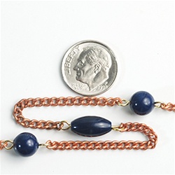 Vintage Copper Curb Chain Blue Bead
