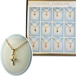 Wholesale Birthstone Cross Necklace Unit 12 cards in display box with easel back.