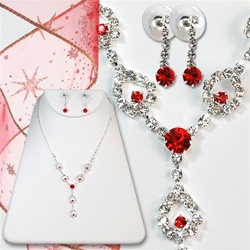 Crystal & Ruby Necklace and Earring Set