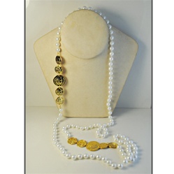 Wholesale Pearl & Coin Necklace Elegant 8mm pearls with alternating coins, 48". (1 dozen minimum)