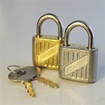 Wholesale Lock & Key Set Two working locks, gold and silver with keys, 3/4"x 1" (10pcs) minimum