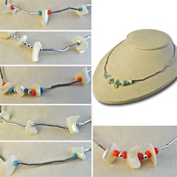 Wholesale Assorted Japanese Vintage Necklaces Classic vintage necklaces, with genuine mother of pearl chips and turquoise and coral seed beads, 16". Comes in assorted styles, (12 pcs minimum)