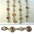 Filigree Caged Lucite & Pearl Chain Crystal lucite stones in gold plated filigree setting, 13mm with alternating caged pearls, sold in 10 Feet minimum lengths. Available in four colors, Amethyst, Rose, Fuchsia & Multi.