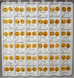 Carded Pierced Earring (Easel Back) Display - 36 sets - Smiley Face Studs