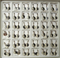 Carded Pierced Earring (Easel Back) Display - 36 sets - Ying Yang Studs Silver Plate