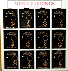 Carded Pierced Earring (Easel Back) Display - 12 sets - Ankh and Peace Sign