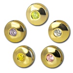 Wholesale gold plated CZ round sliders 10mm. Comes in five dazzling colors! Crystal, Pink, Peridot, Amethyst and Canary Yellow