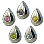 Wholesale silver plated CZ pear sliders 10mm. Comes in five dazzling colors! Crystal, Pink, Peridot, Amethyst and Canary Yellow.