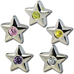Wholesale silver plated CZ star sliders 12mm. Comes in five dazzling colors! Crystal, Pink, Peridot, Amethyst and Canary Yellow.