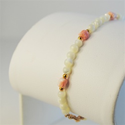 Genuine Coral Tulip Bracelet Elegant bracelet with coral & mother of pearl beads, 7 "