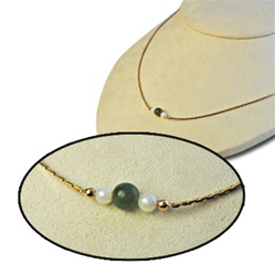 Wholesale 12K Gold Jade Necklace Elegant 12k gold filled beads with Jade and pearls, 18"