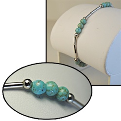 Wholesale Genuine Turquoise Bead Bracelet Beautiful turquoise 4mm beads on sterling silver bracelet, 7".