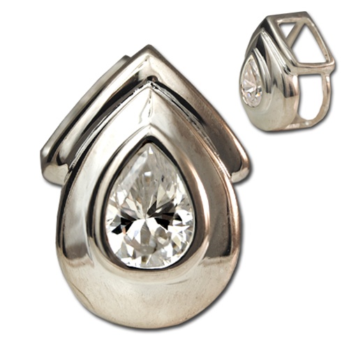 Sterling Silver CZ Heart Bead Chain Slide Pendant Pendants & Charms Jewelry 