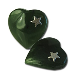 Genuine Jade Heart Genuine jade heart with silver star. 1/2" wide. (1dozen minimum)