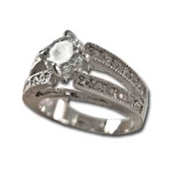 Lady's High Quality Cubic Zirconia Rings</B><br>Silver Plated Cocktail Ring with Lg Center Stone and Side Accents