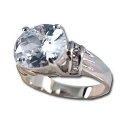 Lady's High Quality Cubic Zirconia Rings</B><br>Silver Plated Cocktail Ring with Large White Oval CZ with Round Accents