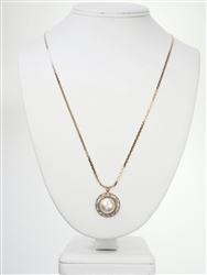 Gold Plated Flat Snake Chain Necklace with Pearl and Rhinestone Rondelle Pendant. One Dozen.
