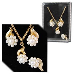 Wholesale genuine Pearl Necklace, earring, pin,set