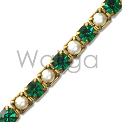 Rhinestone Chain Emerald Pearl