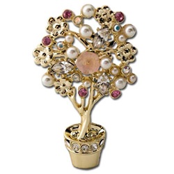Rhinestone & Pearl Flower Pin. Gold Plate