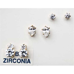 CZ Stud Earrings, set of 3 styles