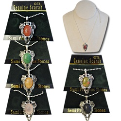 Wholesale Scarab Stone Necklaces  Unique genuine scarab stone necklaces, with 16" silver plated bead chain. Sold as a set, 1 each color. (6 pcs minimum)