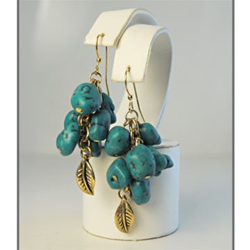 Russian Style Genuine Turquoise Earrings 585 E1045 - Anzor Jewelry