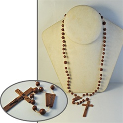 Wholesale Rosary Pendant Necklace Cross pendant is 1 x 2 1/2" brown plastic. Min. order is 12 pcs.