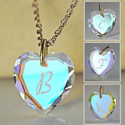 Wholesale  Initial Heart Pendant Necklace Beautiful swarovski crystal heart with engraved initials, come with 18" chain and velvet gift pouch. Avalible letters are-A,B,C,D,E,F,G,H,J,K,L,M,N,P,R,S,T,W.