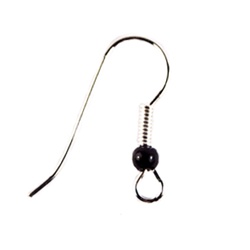 Ear Wire with Jet Bead - Coil - Silver Plate