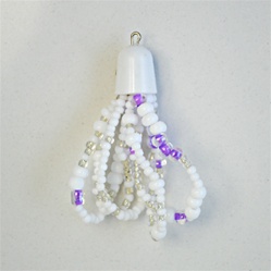 Wholesale Seed Bead Tassel - White & amethyst seed beads on 5 strands, 2" (12 pcs minimum )