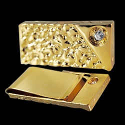 Sparkling Gold Tone Nugget Style Tie Clip, with CZ Stone